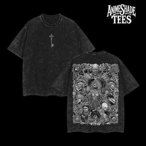 The Key - Attack on Titan T-Shirt Acid Washed Oversized Tee, Vintage Anime Merch, Double Printed Design Inspired by Shingeki no Kyojin Fans Collectors