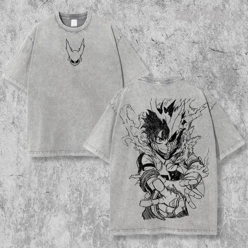 Retro Vintage Limited Deku Ver4 - My Hero Academia Anime Double Printed Oversized Washed Tee Unisex Oversize Anime Manga Acid Washed Lightweight Cotton T-Shirt, Anime Lover