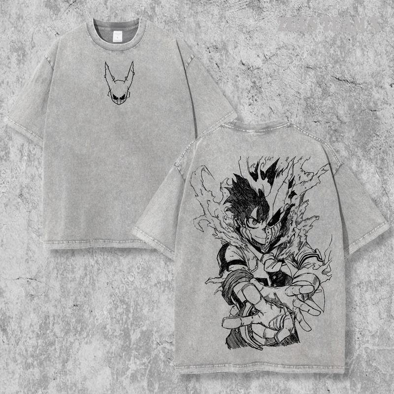 Retro Vintage Limited Deku Ver4 - My Hero Academia Anime Double Printed Oversized Washed Tee Unisex Oversize Anime Manga Acid Washed Lightweight Cotton T-Shirt, Anime Lover