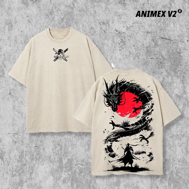 Retro Vintage Limited Black Swordsman Zoro - One Piece Anime Double Printed Oversized Washed Tee Unisex Oversize Anime Manga Acid Washed Lightweight Cotton T-Shirt, Hoodies Wash Gift For Anime Fan, Anime Lover