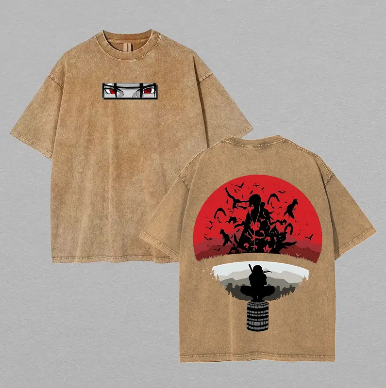 Retro Vintage Limited Uchiha Itachi the Betrayer - Naruto Anime Double Printed Washed Tee Unisex Oversize Anime Manga Lightweight Cotton T-Shirt Anime Fan