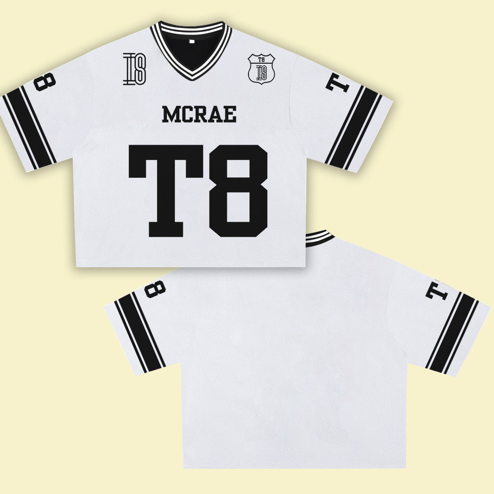 MCRAE T8 White Jersey – Unisex Sports Design, Breathable Material, Suitable for Streetwear