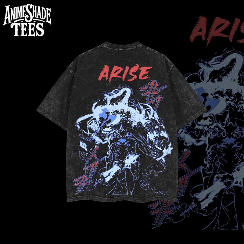Solo Leveling Shirt – Arise Tee Sung Jin-Woo Oversized Vintage Tee, Heavyweight Cotton, Washed Anime Streetwear, Shadow Monarch Graphic, Retro Y2K Aesthetic, 90s Anime Tee, Gift for Solo Leveling Fans