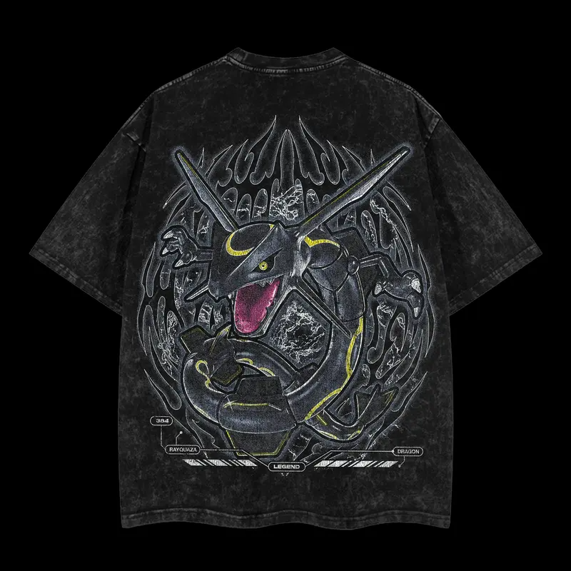 Pokemon "Rayquaza" Vintage Unisex Oversize Anime Manga Acid Washed Heavyweight Cotton T-shirt, graphic tee,anime lover , outfits men