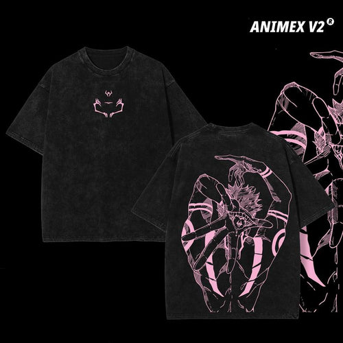 Limited Edition Ryomen Sukuna Pink - Jujutsu Kaisen Anime Double Printed Oversize Lightweight Acid Washed Tee, Gift For anime lover