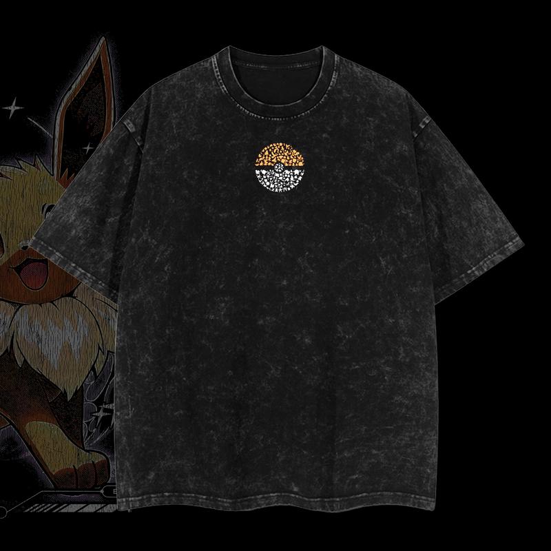Pokemon "Eevee" Vintage Unisex Oversize Anime Manga Acid Washed Heavyweight Cotton T-shirt, graphic tee,anime lover , outfits men