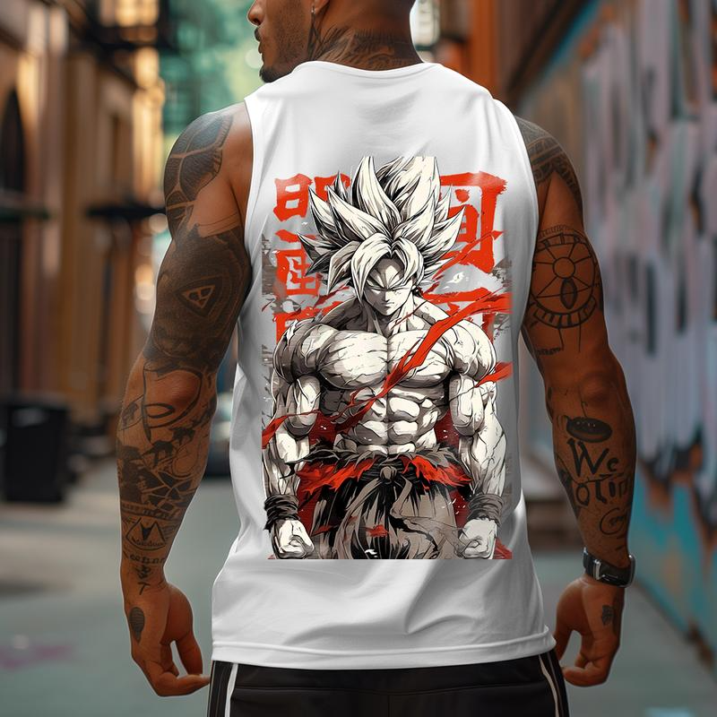 Dragon Ball DBZ Son Goku Unisex Summer Outfits Men Streetwear Top Rated 80s 90s Graphic Tees Cotton Anime Tank Tops Men Gifts Woven Premium Breathable 100% Cotton Super Soft Pre-Shrunk Loose Fit