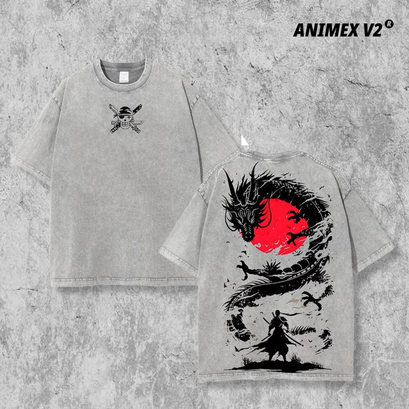 Retro Vintage Limited Black Swordsman Zoro - One Piece Anime Double Printed Oversized Washed Tee Unisex Oversize Anime Manga Acid Washed Lightweight Cotton T-Shirt, Hoodies Wash Gift For Anime Fan, Anime Lover