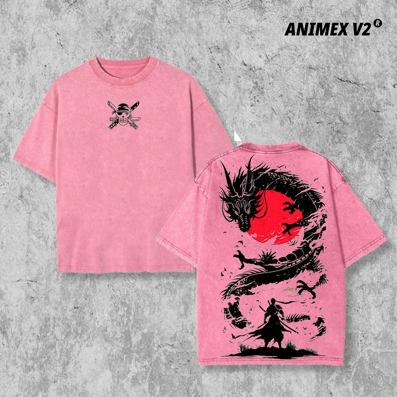 Retro Vintage Limited Black Swordsman Zoro - One Piece Anime Double Printed Oversized Washed Tee Unisex Oversize Anime Manga Acid Washed Lightweight Cotton T-Shirt, Hoodies Wash Gift For Anime Fan, Anime Lover