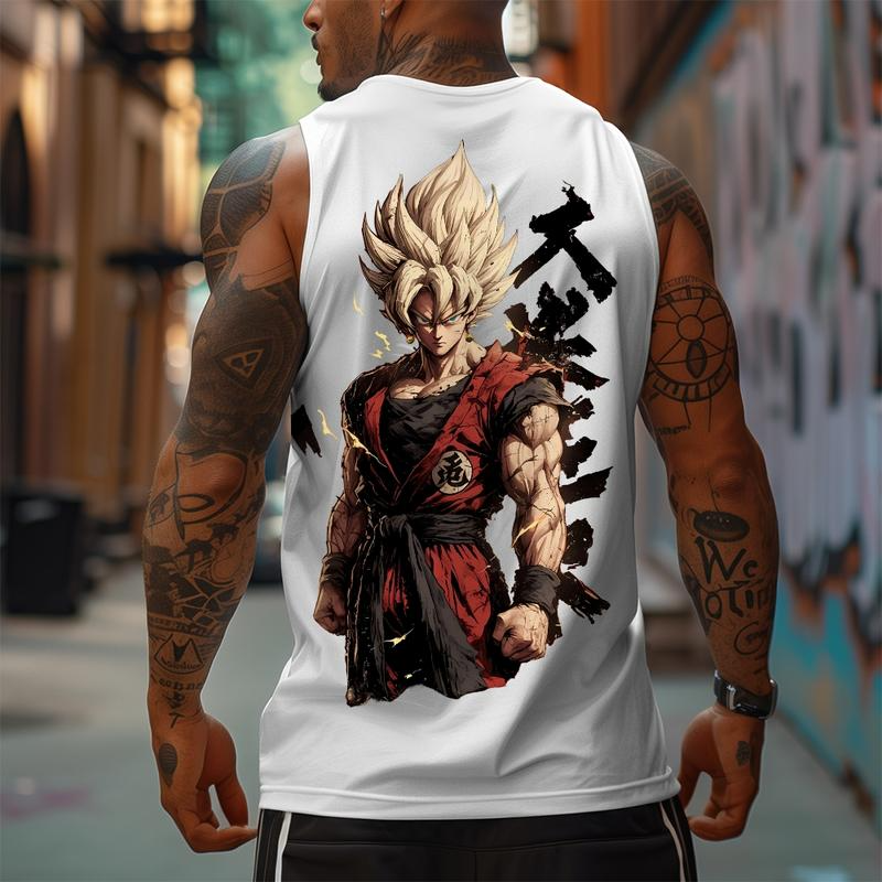 Dragon Ball DBZ Goku Saiyan Unisex Summer outfits men streetwear 80s 90s graphic tees cotton Anime tank tops men gifts Fabric Menswear