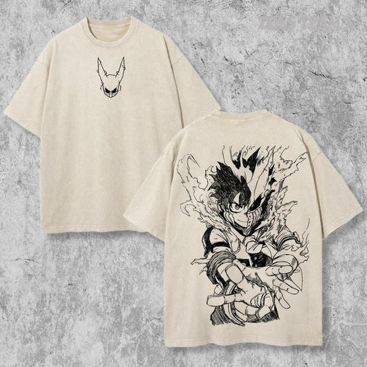 Retro Vintage Limited Deku Ver4 - My Hero Academia Anime Double Printed Oversized Washed Tee Unisex Oversize Anime Manga Acid Washed Lightweight Cotton T-Shirt, Anime Lover