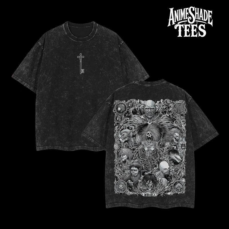 The Key - Attack on Titan T-Shirt Acid Washed Oversized Tee, Vintage Anime Merch, Double Printed Design Inspired by Shingeki no Kyojin Fans Collectors