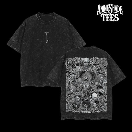 The Key - Attack on Titan T-Shirt Acid Washed Oversized Tee, Vintage Anime Merch, Double Printed Design Inspired by Shingeki no Kyojin Fans Collectors