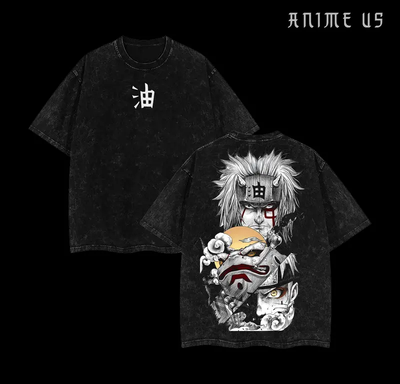 Jiraiya x Naruto Anime Double Printed Vintage Washed Tee Unisex Oversize Anime Manga Washed Heavyweight Cotton T-shirt Naruto Merch Jiraiya Fan