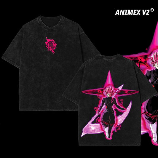 Retro Vintage Limited Goku Dark Saiyan Rose - Dragon Ball Super Anime Double Printed Oversize Anime Manga Acid Washed Lightweight Cotton T-Shirt, Hoodies Wash Gift For Anime Fan, Anime Lovers