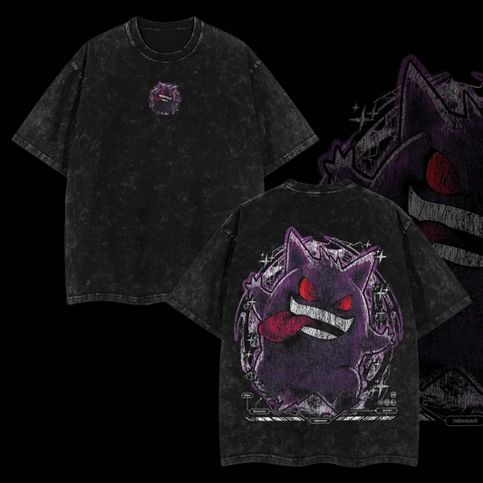 Pokemon "Gengar" Vintage Unisex Oversize Anime Manga Acid Washed Heavyweight Cotton T-shirt, graphic tee,anime lover , outfits men