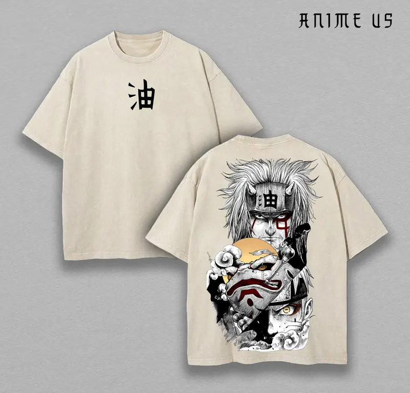 Jiraiya x Naruto Anime Double Printed Vintage Washed Tee Unisex Oversize Anime Manga Washed Heavyweight Cotton T-shirt Naruto Merch Jiraiya Fan