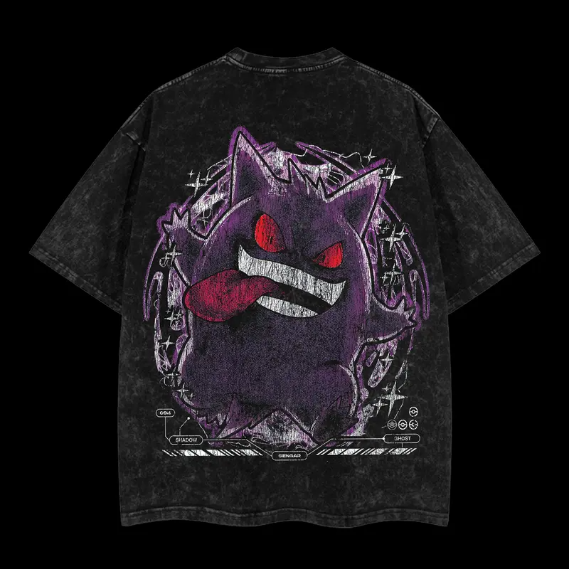 Pokemon "Gengar" Vintage Unisex Oversize Anime Manga Acid Washed Heavyweight Cotton T-shirt, graphic tee,anime lover , outfits men
