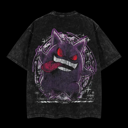 Pokemon "Gengar" Vintage Unisex Oversize Anime Manga Acid Washed Heavyweight Cotton T-shirt, graphic tee,anime lover , outfits men