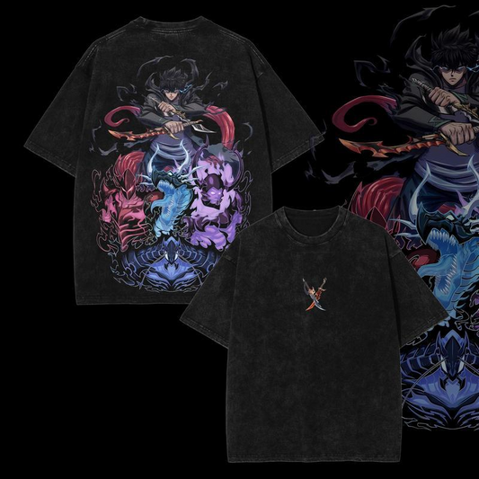 [COLLECTION 5] 18 Best Designs Solo Leveling T-Shirt Featuring Sung Jin-Woo, Statue of God & Iconic Moments, Double Printed Unisex Oversize Lightweight Acid Washed Cotton Tee anime lover anime merch