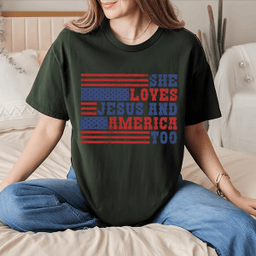 She Loves Jesus & America Too T-Shirt us - Patriotic Christian Tee | Women's Faith & Freedom Shirt