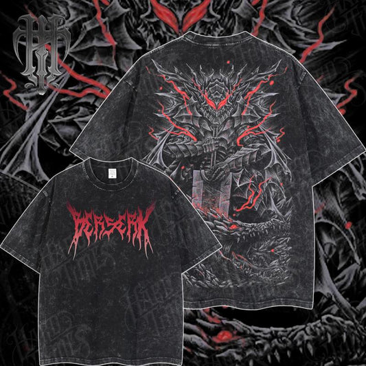 Guts Berserk Retro Vintage Unisex Oversize Anime Manga Acid Washed Heavyweight Cotton T-shirt, Anime Merch, Gift For Anime Fan. Clothes Oversized