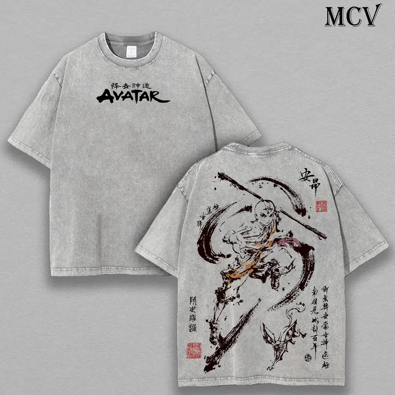 Aang Shirt, Avatar the Last Airbender Shirt, Animated Shirt, Vintage T-Shirt Menswear Top Underwear Tshirt The Last Air Nomad - The Avatar Anime Double Printed Washed Tee Unisex Oversize Anime Manga