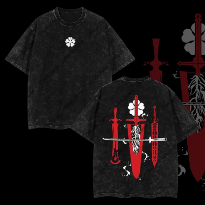 Limited Edition Asta Demon Slayer Sword - Black Clover Anime Double Printed Oversize Lightweight Acid Washed Tee, Gift For anime lover