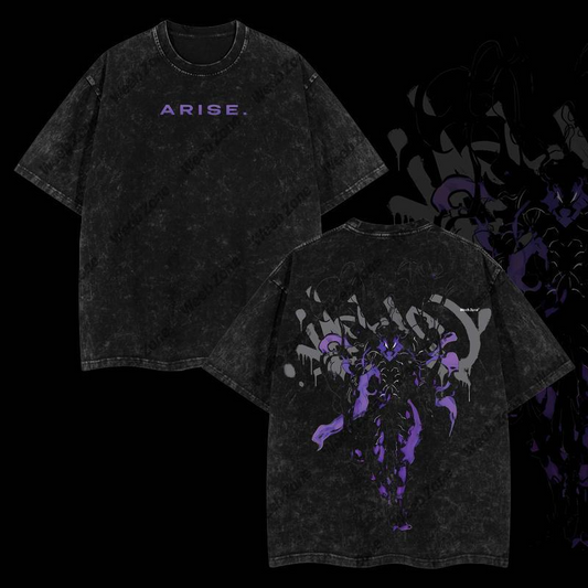 [COLLECTION] 1 "Arise" Sung Jin Woo - Solo Leveling Anime Double Printed Oversize Lightweight Acid Washed Graphic Tee, Gift For Anime Fan