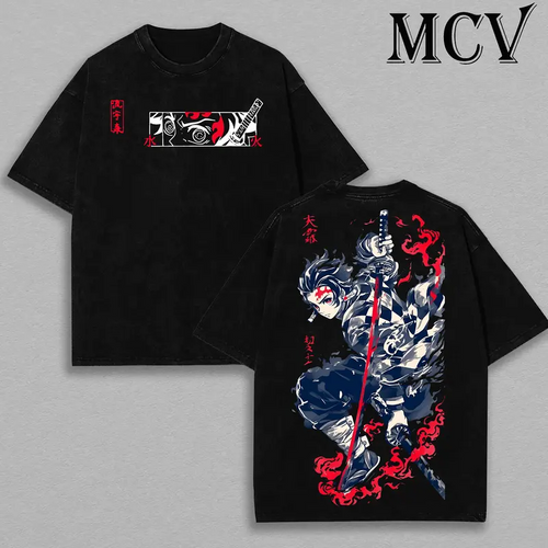 Tanjiro Kamado Water Breathing shirt, Demon Slayer t-shirt, Menswear Anime Double Printed Oversize Lightweight Acid Washed Tee, Gift For Anime Merch