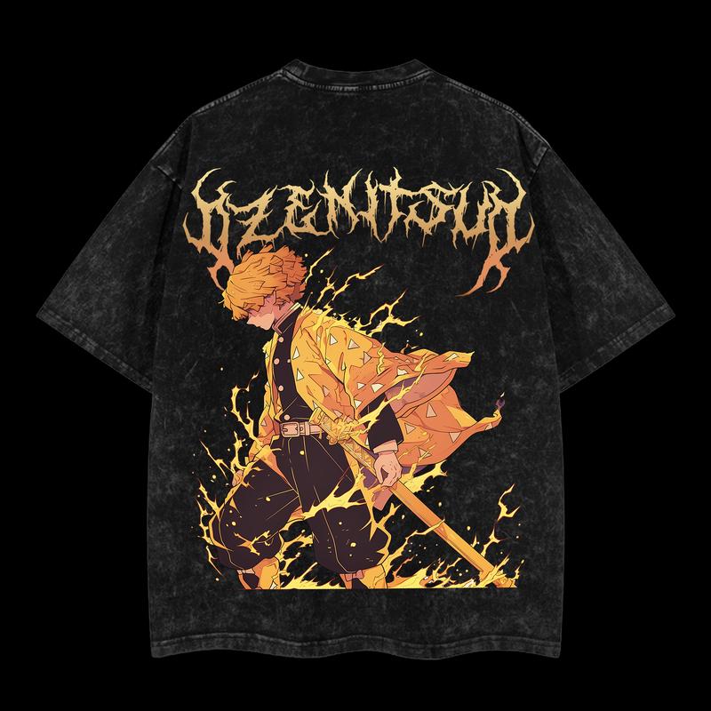 Demon Slayer "Zenitsu" Vintage Unisex Oversize Anime Manga Acid Washed T-shirt, graphic tee,anime merch fan, outfits men
