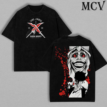 Statue of God T-Shirt 1 - Sung Jin Woo Collection T-Shirt | Solo Leveling Anime Clothing | Washed Heavy Cotton Tee | Perfect Gift for Manga & Anime Fans | Gift for Him & Her