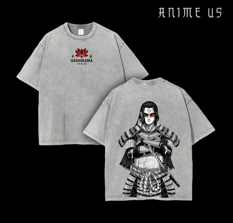 "The First Hokage" Hashirama Senju Founding "Konoha" x Naruto Anime Double Printed Washed Tee Unisex Oversize Anime Manga Lightweight Cotton T-Shirt, Gift For Anime Fan Lover , Hashirama Fan
