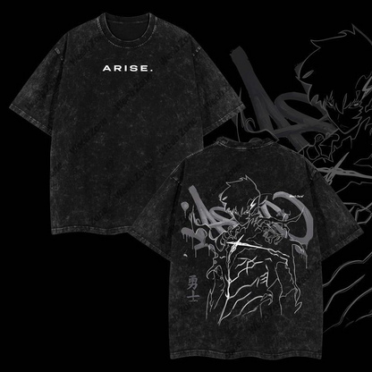 [COLLECTION] 1 "Arise" Sung Jin Woo - Solo Leveling Anime Double Printed Oversize Lightweight Acid Washed Graphic Tee, Gift For Anime Fan