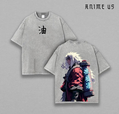 Jiraiya Sannin Oversized Tee | Naruto Anime Double Printed Washed Shirt | Heavyweight Cotton | Viral Sad Ninja Aesthetic | Sage Mode Streetwear Top | Otaku Street Style Gift for Him