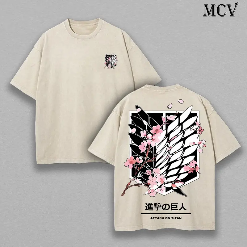 Attack On Titan Anime Unisex Tee | Wings Of Freedom AOT Shirts - Eren Acid Wash Shirt Graphic Tee Casual Menswear Soft Top Sweater, Hoodie | AOT Streetwear Style Tee
