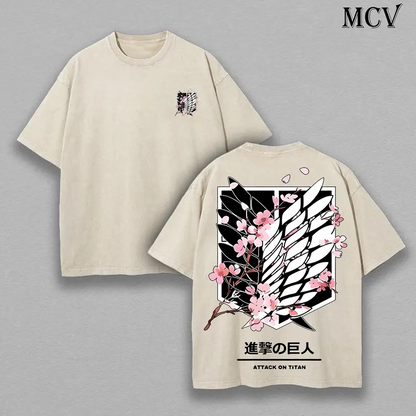 Attack On Titan Anime Unisex Tee | Wings Of Freedom AOT Shirts - Eren Acid Wash Shirt Graphic Tee Casual Menswear Soft Top Sweater, Hoodie | AOT Streetwear Style Tee