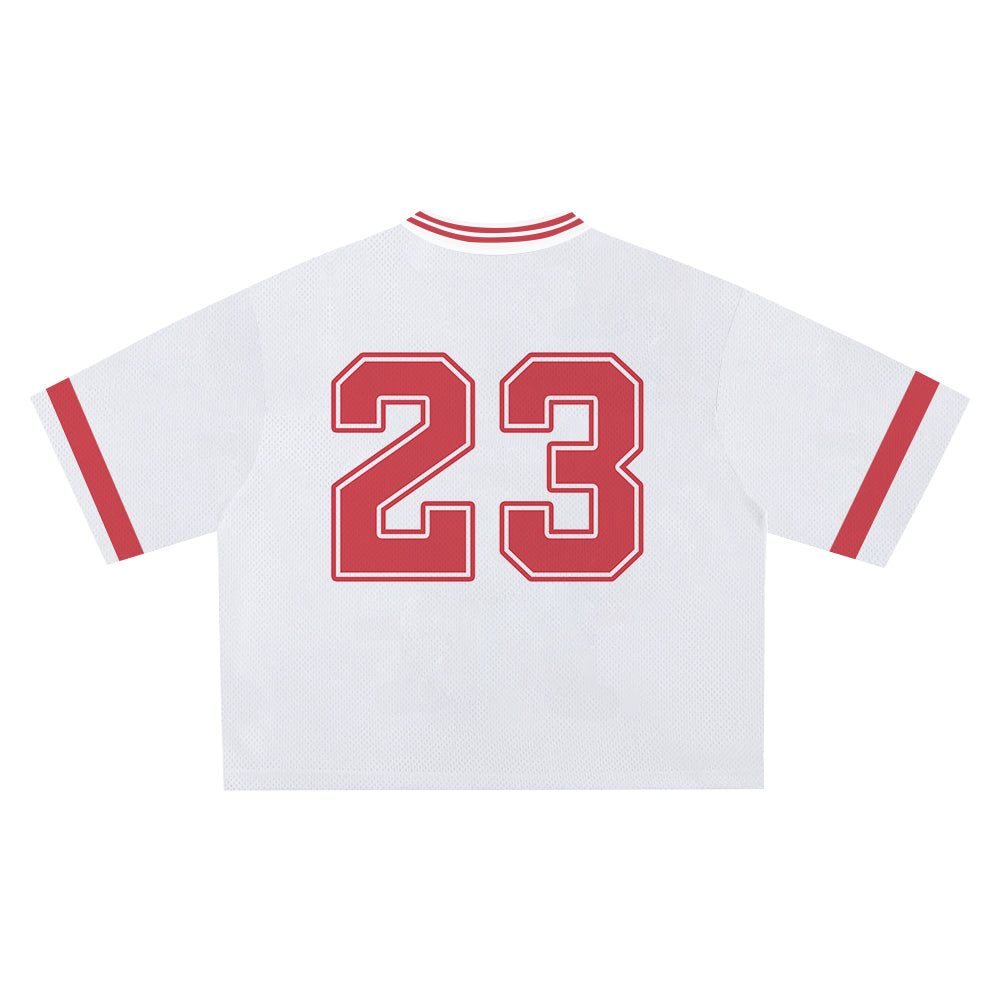 White with Red Psalm 23 Jersey - Soft Comfortable Fabric, Unique Faith Design for Bold Streetwear Style