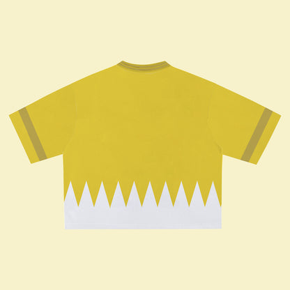 Yellow Super Hero Jersey – Unique Streetwear Shirt with Bold Graphic, V-Neck Retro Athletic Design, Sports Style Outfits