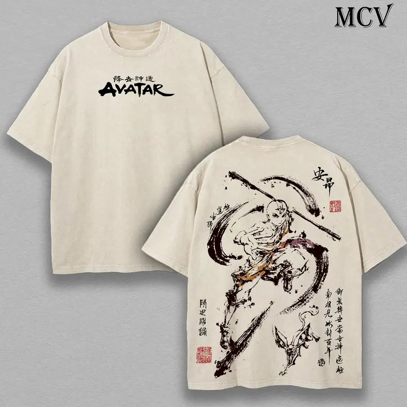Aang Shirt, Avatar the Last Airbender Shirt, Animated Shirt, Vintage T-Shirt Menswear Top Underwear Tshirt The Last Air Nomad - The Avatar Anime Double Printed Washed Tee Unisex Oversize Anime Manga