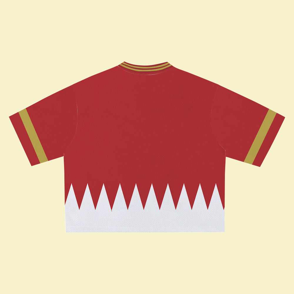 Red Super Hero Jersey – Unique Streetwear Shirt with Bold Graphic, V-Neck Retro Athletic Design, Sports Style Outfits