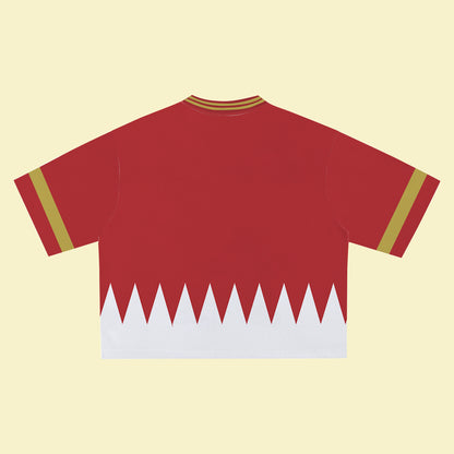 Red Super Hero Jersey – Unique Streetwear Shirt with Bold Graphic, V-Neck Retro Athletic Design, Sports Style Outfits
