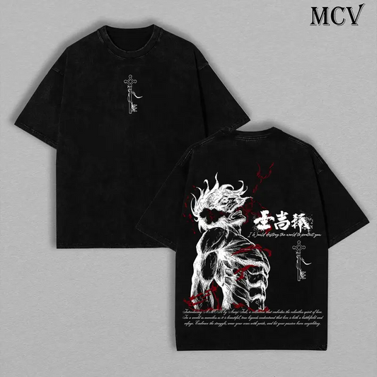 Eren Yeager Tee – Attack on Titan Vintage Washed Oversize T-Shirt