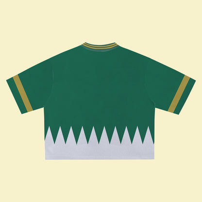 Green Super Hero Jersey – Unique Streetwear Shirt with Bold Graphic, V-Neck Retro Athletic Design, Sports Style Outfits