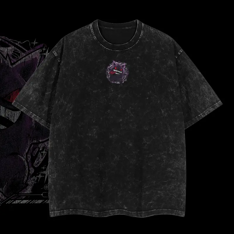 Pokemon "Gengar" Vintage Unisex Oversize Anime Manga Acid Washed Heavyweight Cotton T-shirt, graphic tee,anime lover , outfits men