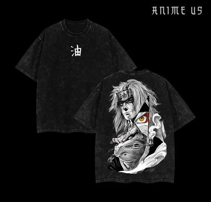 Jiraiya x Naruto Anime Double Printed Vintage Washed Tee Unisex Oversize Anime Manga Washed Heavyweight Cotton T-shirt Naruto Merch Jiraiya Fan