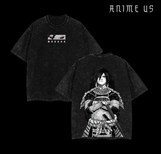 Uchiha Madara x Naruto Anime Double Printed Washed Tee Unisex Oversize Anime Manga Lightweight Cotton T-Shirt, Gift For Anime Fan Lover , Madara Fan , Madara Shirt , Naruto Merch