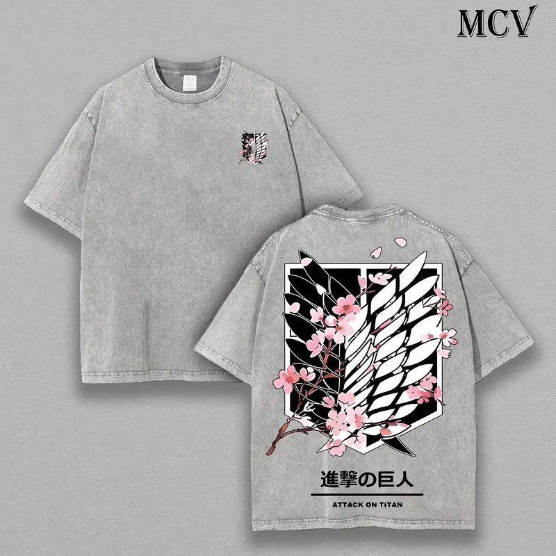 Attack On Titan Anime Unisex Tee | Wings Of Freedom AOT Shirts - Eren Acid Wash Shirt Graphic Tee Casual Menswear Soft Top Sweater, Hoodie | AOT Streetwear Style Tee