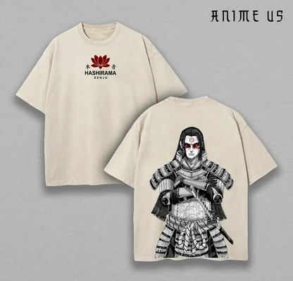 "The First Hokage" Hashirama Senju Founding "Konoha" x Naruto Anime Double Printed Washed Tee Unisex Oversize Anime Manga Lightweight Cotton T-Shirt, Gift For Anime Fan Lover , Hashirama Fan