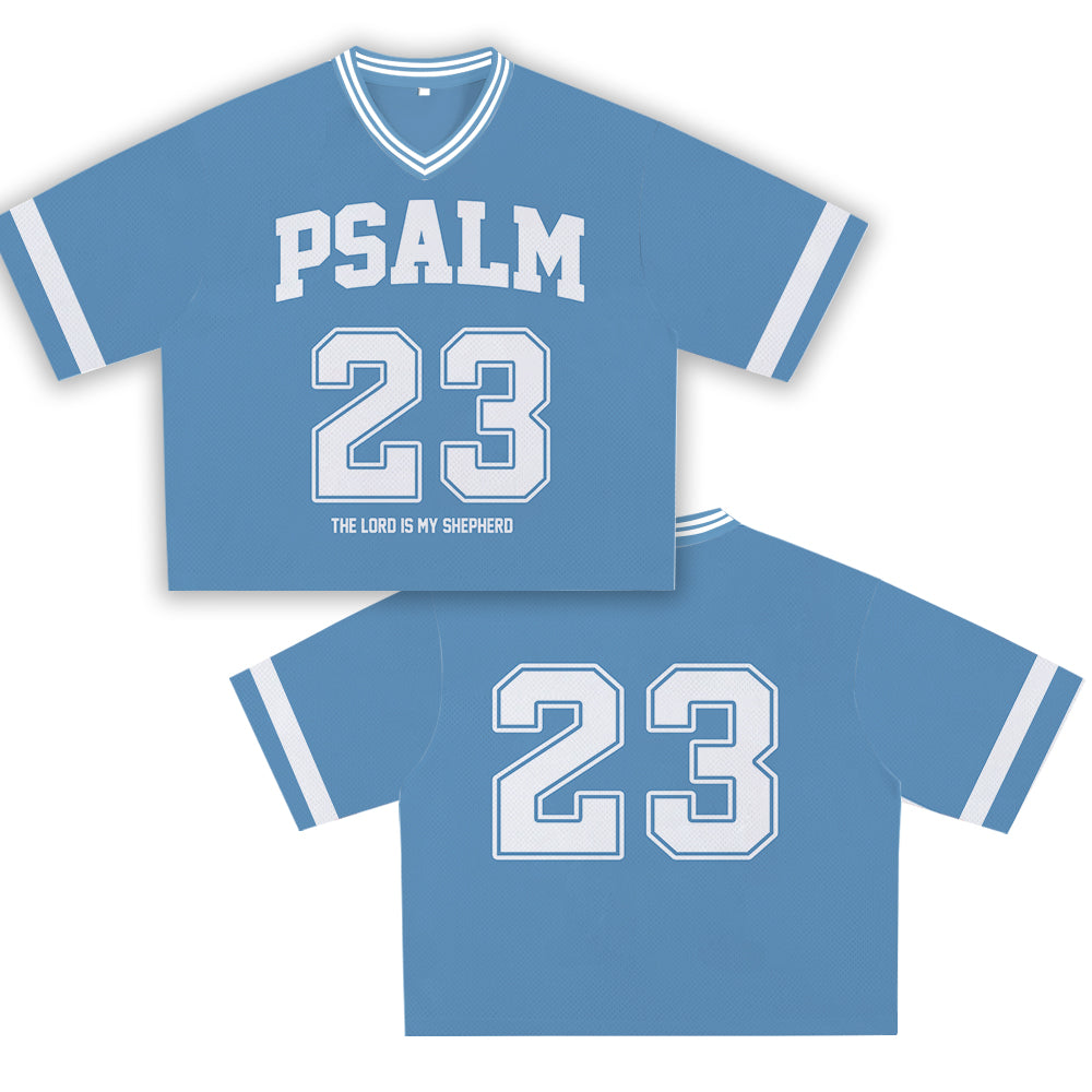 Sky Blue Psalm 23 Jersey - Soft Comfortable Fabric, Unique Faith Design for Bold Streetwear Style